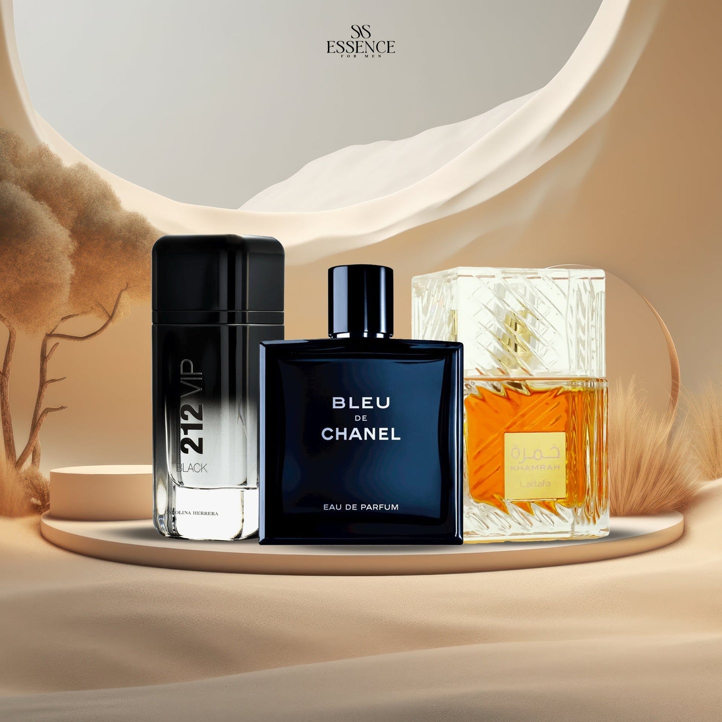 خمرة ١٠٠ مل غطاء بلاستيك + بلو دي شانيل ١٠٠ مل + 212 black vip ١٠٠ مل Essence For Him