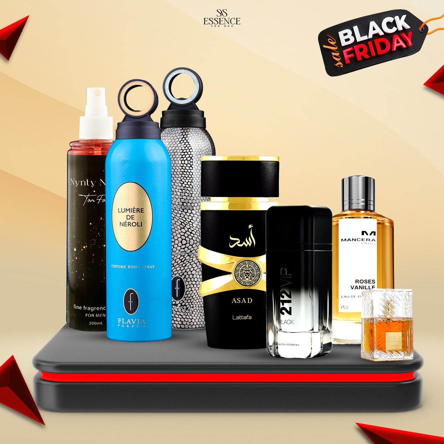 خمرة + 212 black vip+ مانسيرا + اسد+ 2 بادي سبري + 1 بادي سبلاش