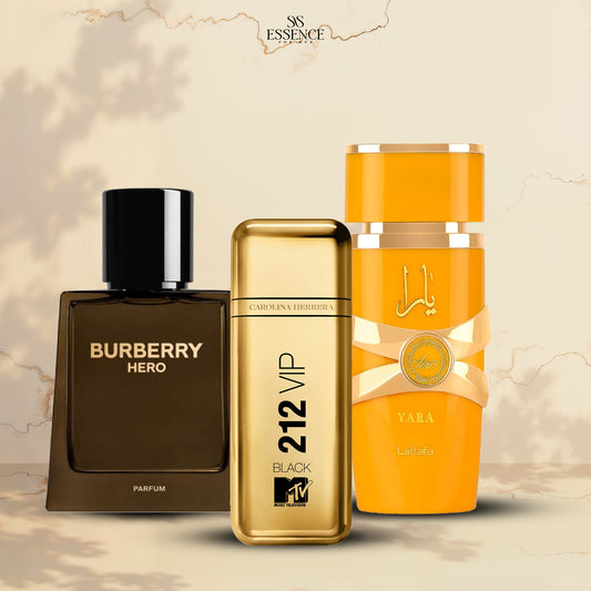 yellow Yara + 212 MTv + Burberry Hero