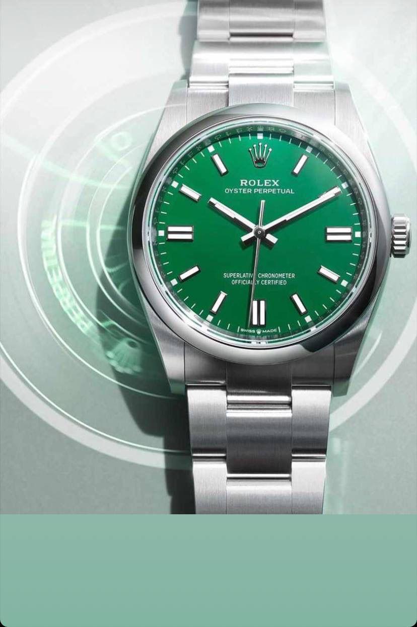 Rolex oyster perpetual in green for men