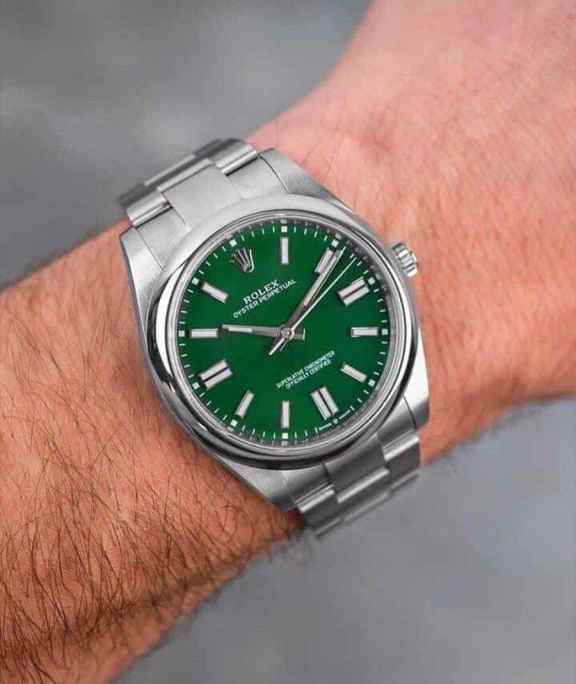 Rolex oyster perpetual in green for men