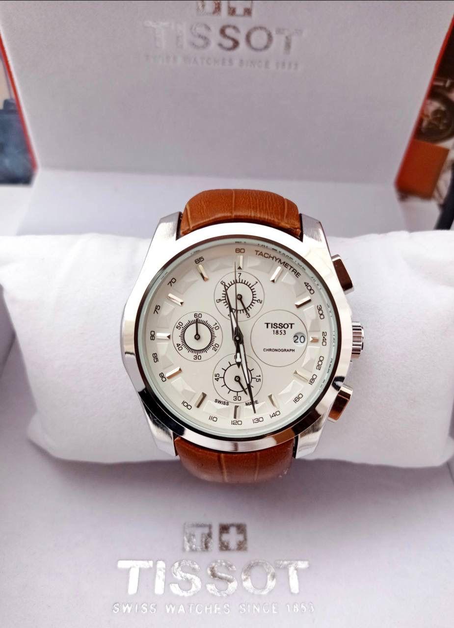 Tissot 1853 Chronograph Watch White Dial with Brown Leather Belt for Men