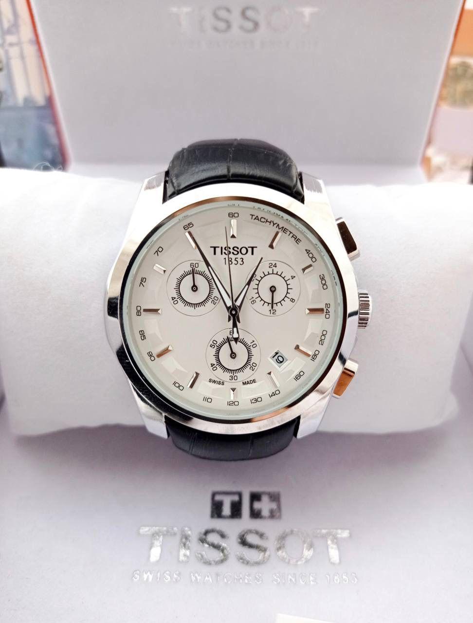 Tissot 1853 Chronograph Watch White Dial with black Leather Belt for Men